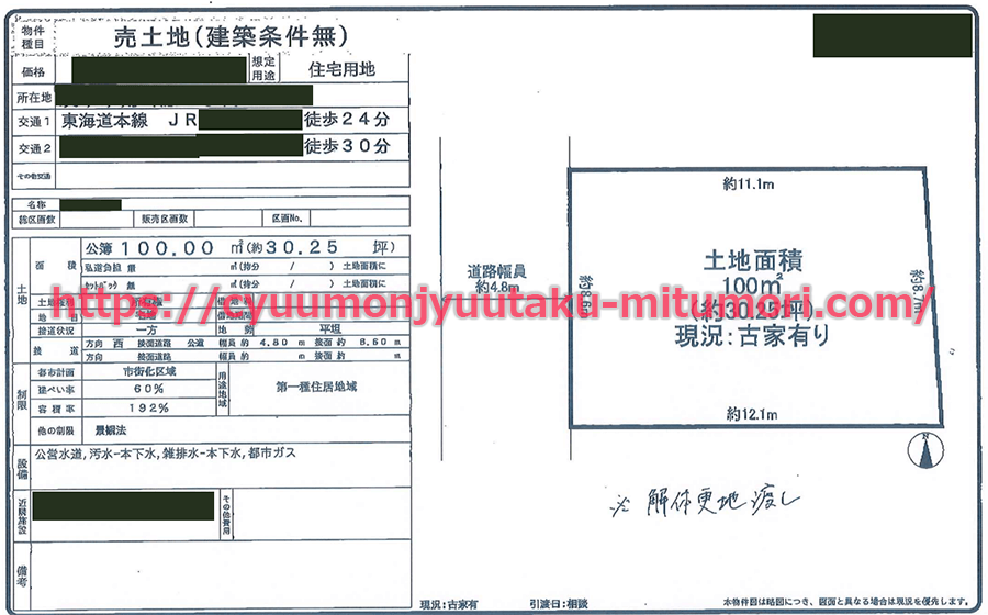 実際もらった土地情報の資料