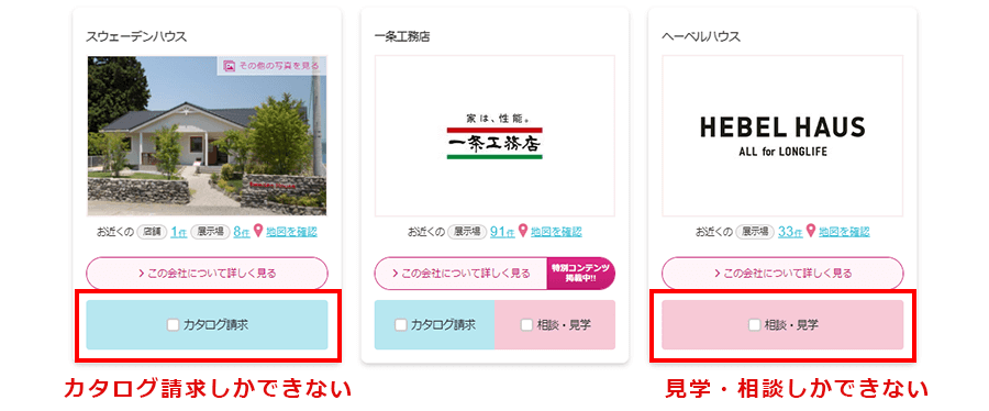 カタログ請求できる会社とできない会社